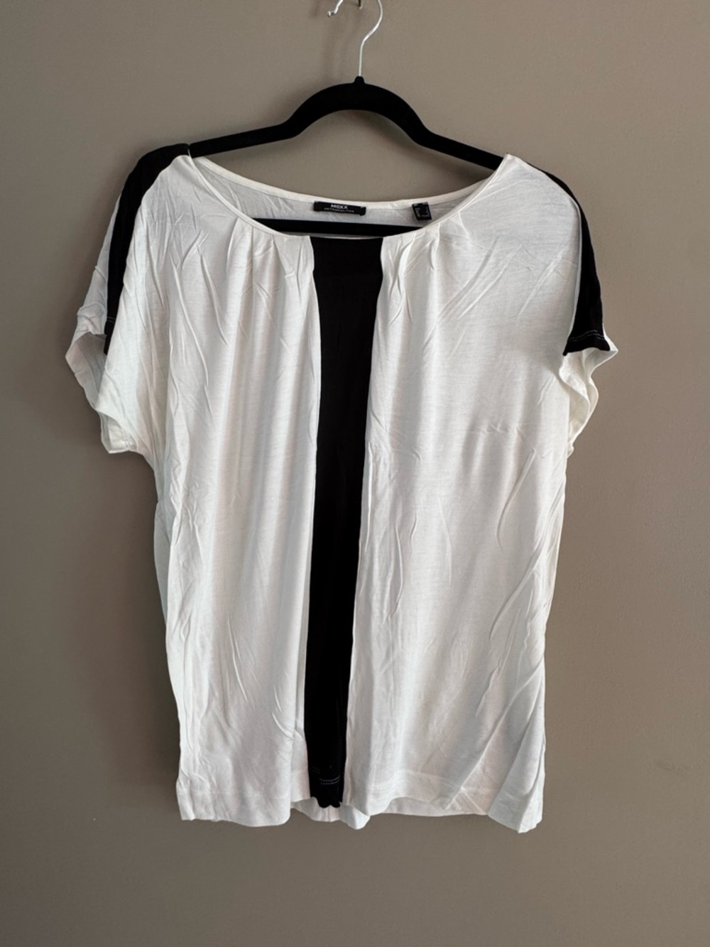 Mexx White Short Sleeve Top with Black Center Stripe